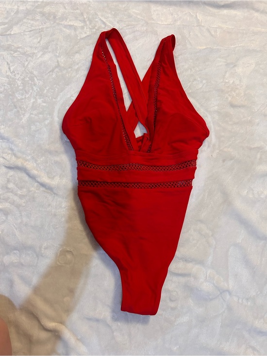 Yira Other - Deep V Red One-Piece Swimsuit with Decorative Waistband EUC